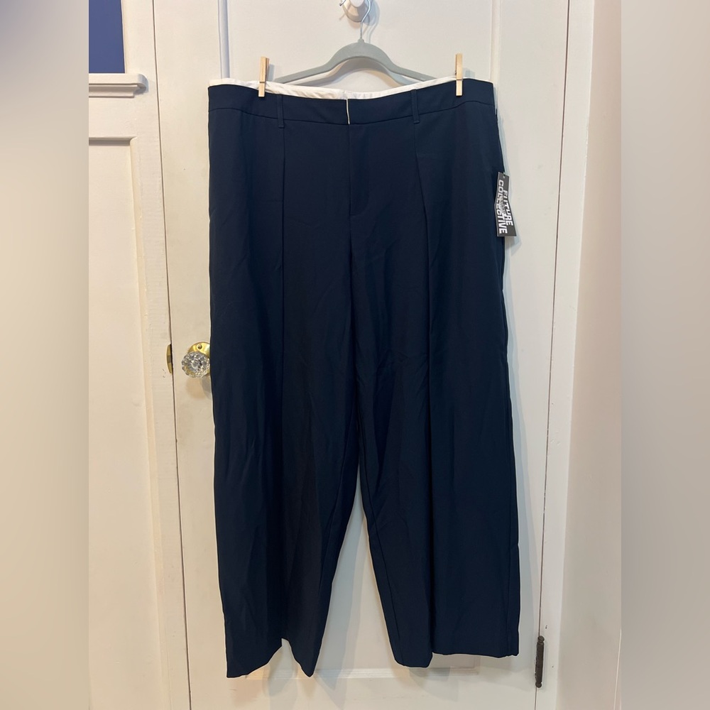 Future Collective Women’s Mid-Rise Wide Leg Contrast Waistband Trousers Navy 1X